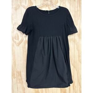 English Factory Black Ruffle Sleeve Pleated Mini Dress Pockets XS Womens Casuals